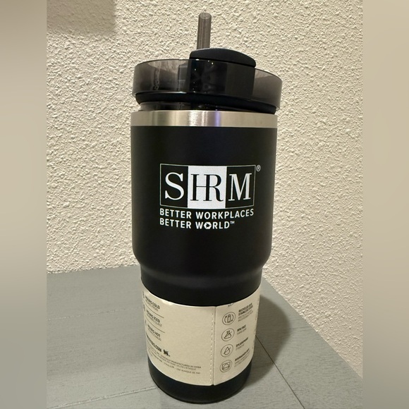 NWT Stanley 20 oz black/white The Flowstate Quencher H2.0 Tumbler with SHRM logo - Picture 4 of 10